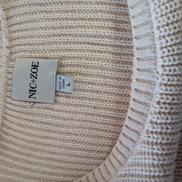 NIC+ZOE Cream Cozy Crew Neck Sweater With Fringe Cuffs, Size Large - Picture 6 of 6